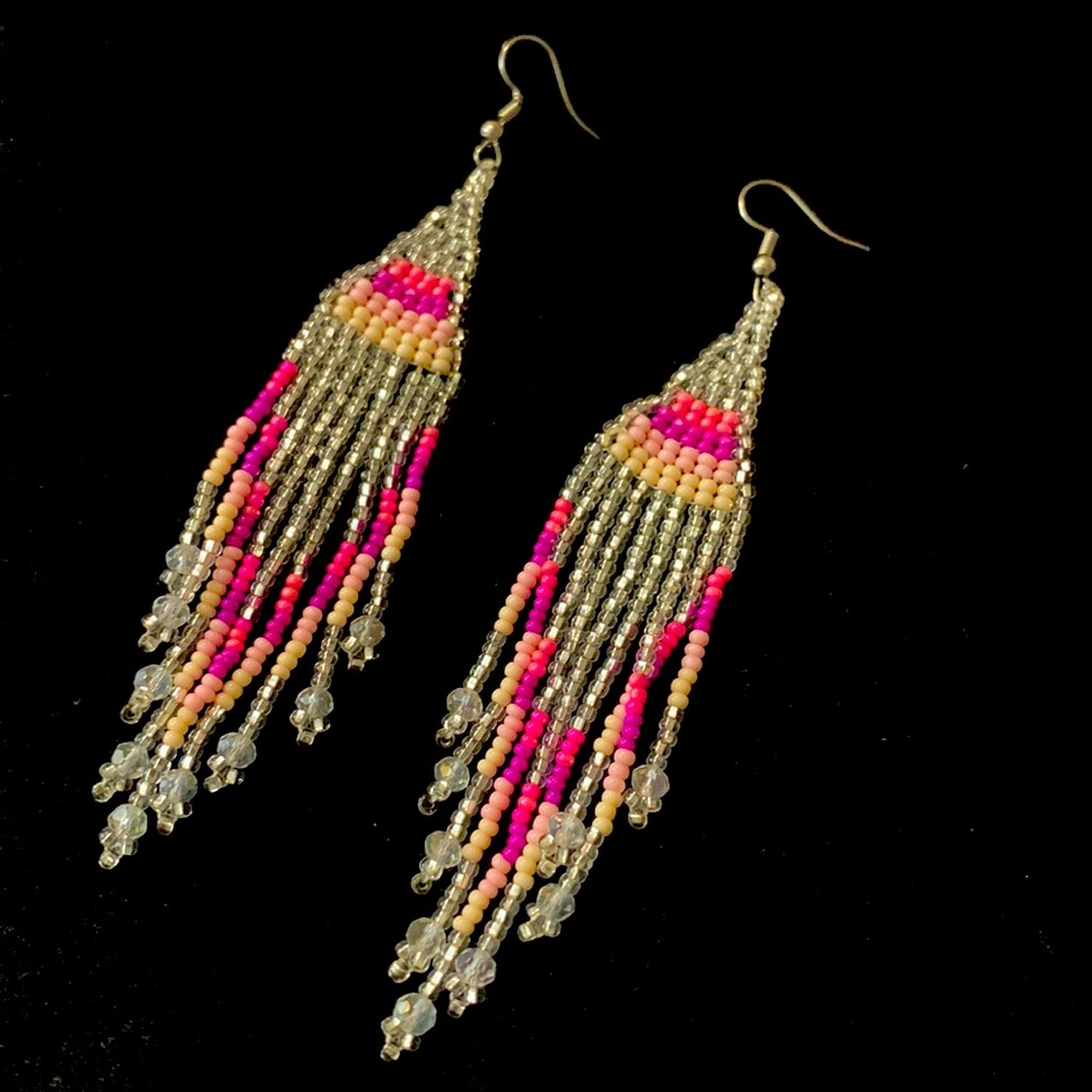 Mexican Artisanal Boho Fringe Tassel Beaded Earrings